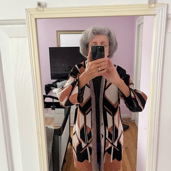 Marled Sweaters - Marled Chevron Cardigan - Black, White, Tan